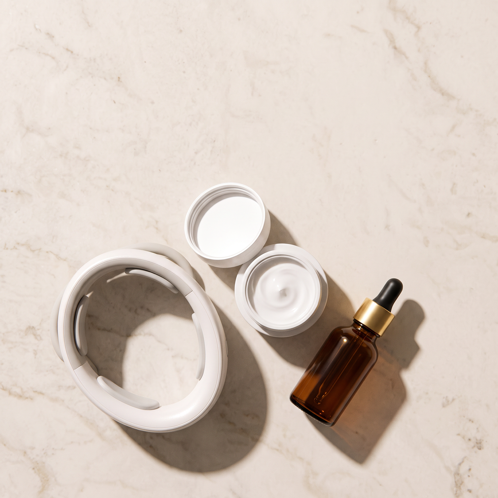 Casvelo Lift junto a una crema hidratante y un sérum: funciona con la crema que ya usas